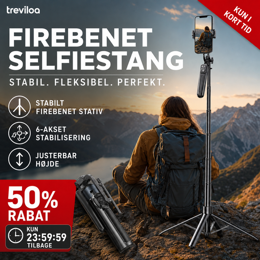 Selfiestang med firebenet stativ til smartphones