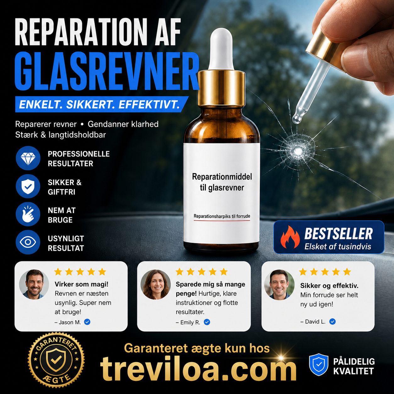 Reparationsmiddel til revner i glas