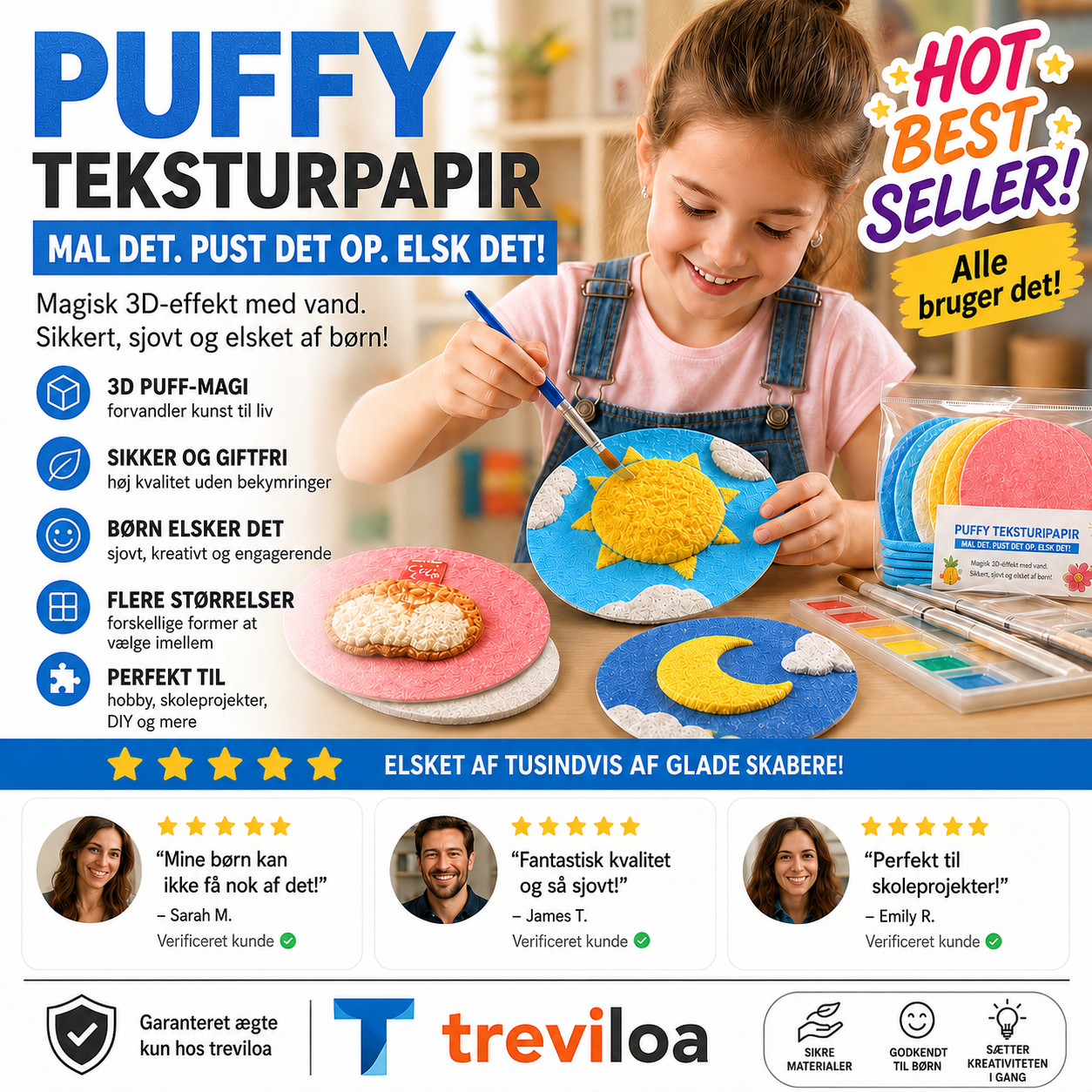 🎨 50 % RABAT NU! Magiske puffpigmenter og 3D-papir – tegn, fugt, og se motivet hæve sig – kreativ magi for alle aldre ✨🖌️