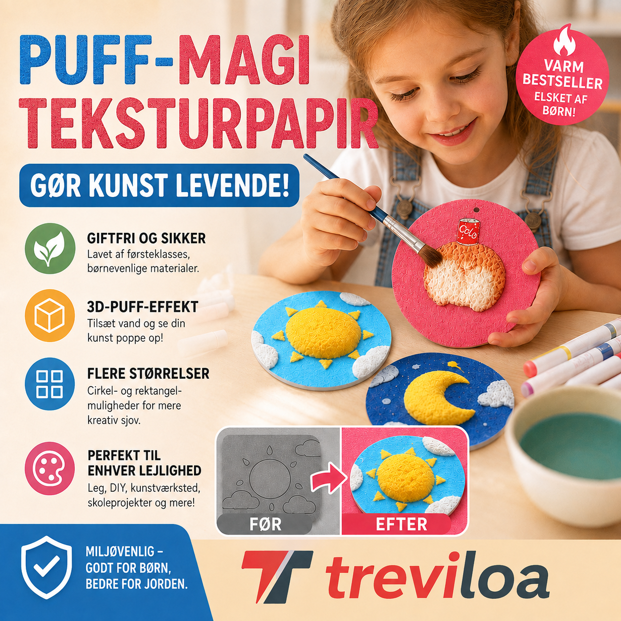 🎨 50 % RABAT NU! Magiske puffpigmenter og 3D-papir – tegn, fugt, og se motivet hæve sig – kreativ magi for alle aldre ✨🖌️