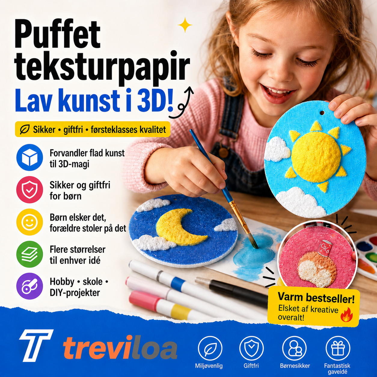 🎨 50 % RABAT NU! Magiske puffpigmenter og 3D-papir – tegn, fugt, og se motivet hæve sig – kreativ magi for alle aldre ✨🖌️