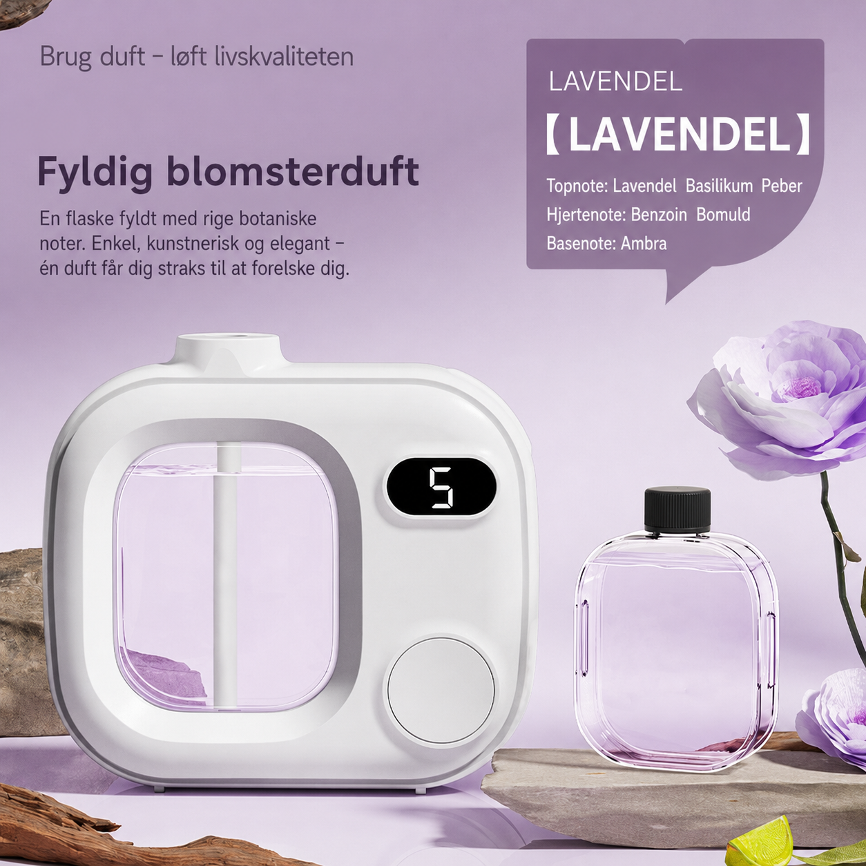 Smart LED-aromadiffuser med justerbar forstøvning