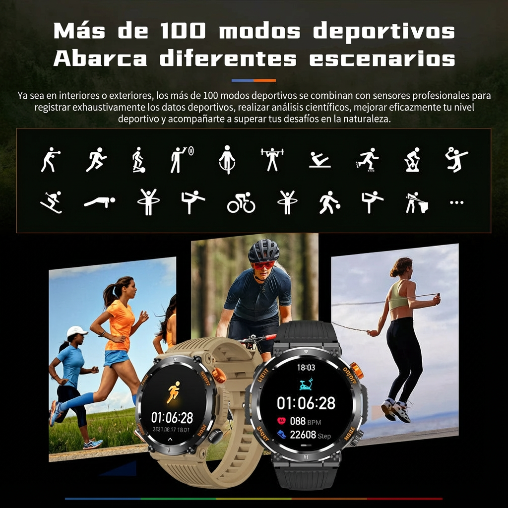 ⌚ Vandtæt smartwatch til sport og udendørs brug
