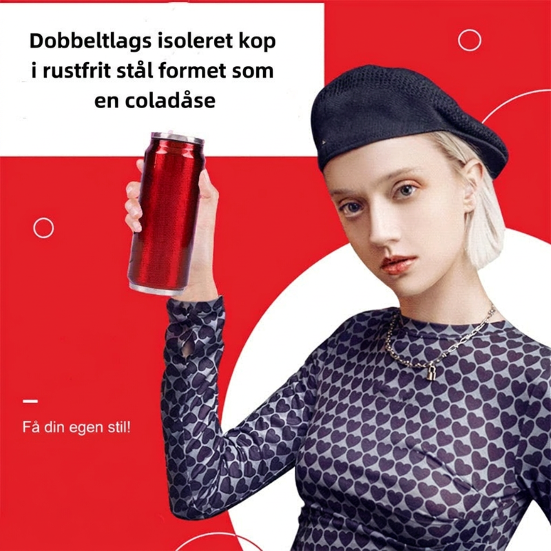 🥤Dobbeltvægget, isoleret kop i rustfrit stål formet som en coladåse