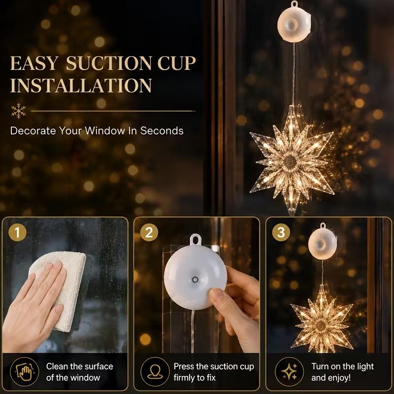 ⏳SIDSTE UDSALGSDAG 🎄❄️ DIY LED-sugekoplamper med julesnefnug ✨ | Batteridrevne, varmt og flerfarvet lys, vindueslamper med sugekop, julepynt til hjem og fest