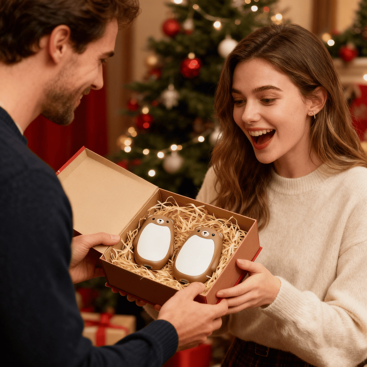 🎁Perfekt gave 🌟 Genopladelige håndvarmere – sødt bjørnedesign