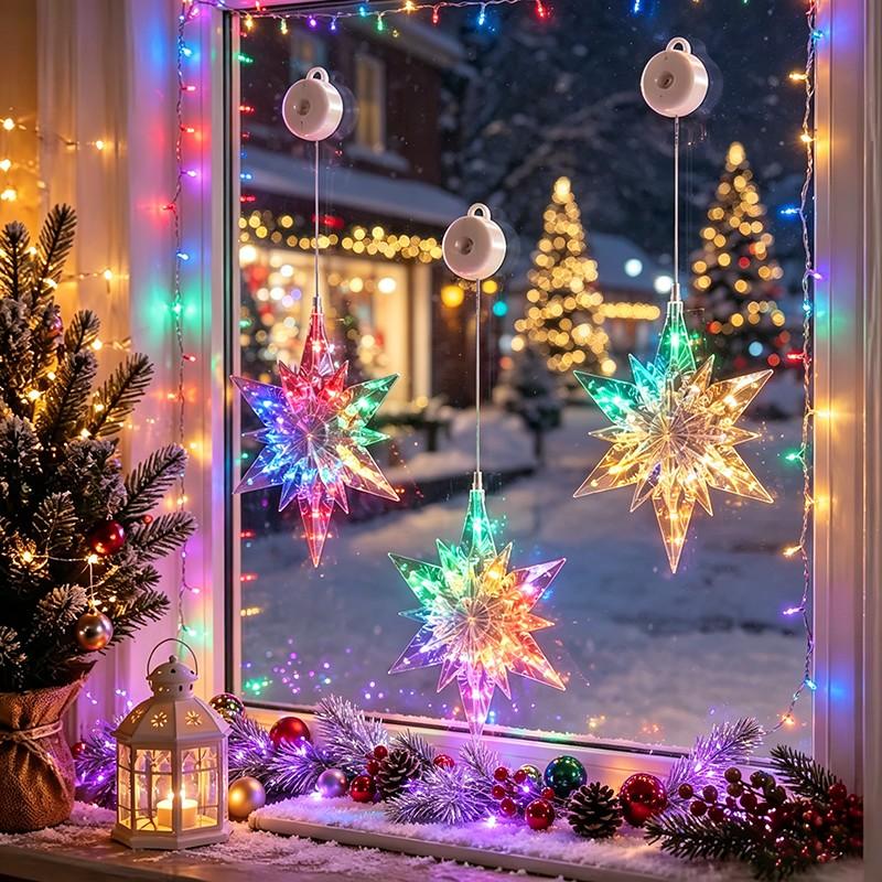 ⏳SIDSTE UDSALGSDAG 🎄❄️ DIY LED-sugekoplamper med julesnefnug ✨ | Batteridrevne, varmt og flerfarvet lys, vindueslamper med sugekop, julepynt til hjem og fest