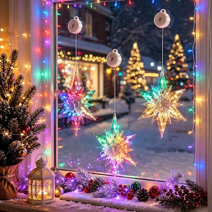 ⏳SIDSTE UDSALGSDAG 🎄❄️ DIY LED-sugekoplamper med julesnefnug ✨ | Batteridrevne, varmt og flerfarvet lys, vindueslamper med sugekop, julepynt til hjem og fest