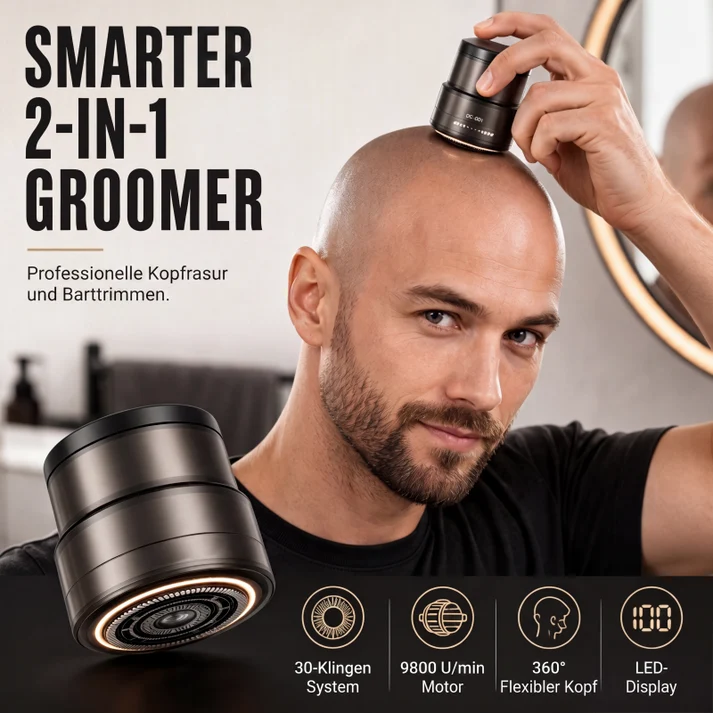 2-i-1 smart elektrisk hovedbarbermaskine og skægtrimmer med digitalt display
