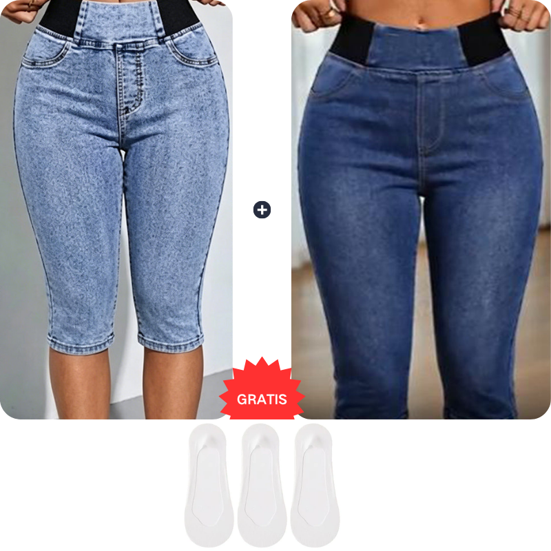 👖 Højtaljede denim-capribukser til kvinder med elastisk talje – cropped jeans