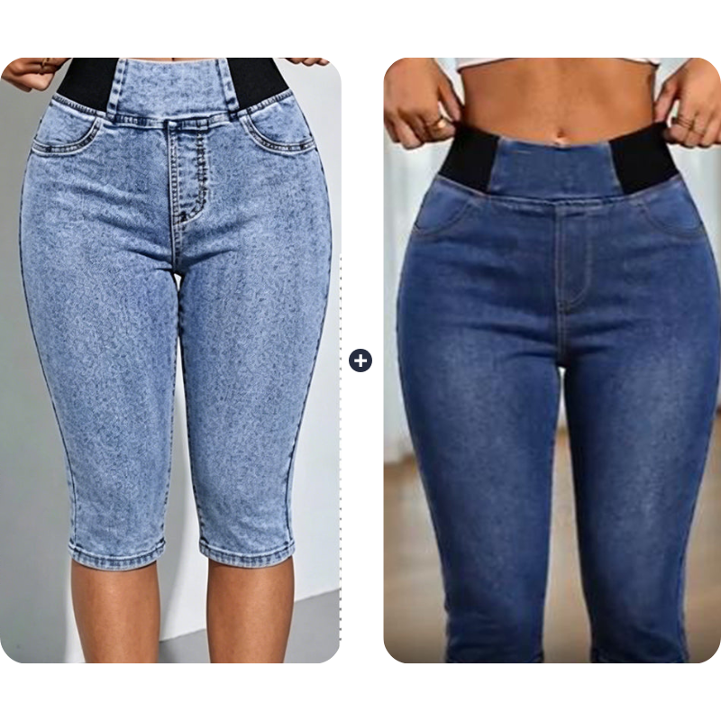 👖 Højtaljede denim-capribukser til kvinder med elastisk talje – cropped jeans