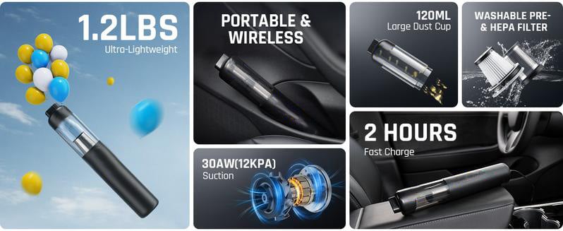 💥Sidste dag med udsalg – 50% rabat💥 Slim V8 Mate trådløs bilstøvsuger med høj sugeevne 13000 Pa / 30 AW