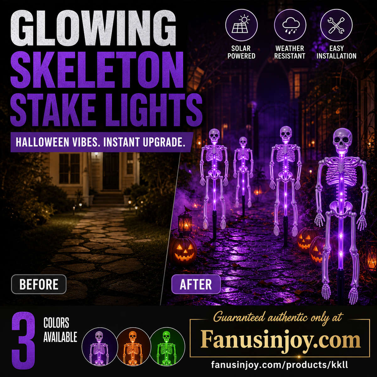 👻50 % rabat til Halloween! 💀Uhyggelig pynt til haven!🎃💡 Solcelledrevne skeletlamper på spyd – lyser i mørket, nemme at montere og perfekte til have, veranda og gangsti! 👻🪦✅