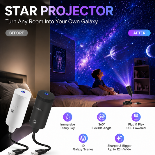 ✨ Plug-and-Play HD Stjerneprojektor 🥳 50.000+ glade brugere