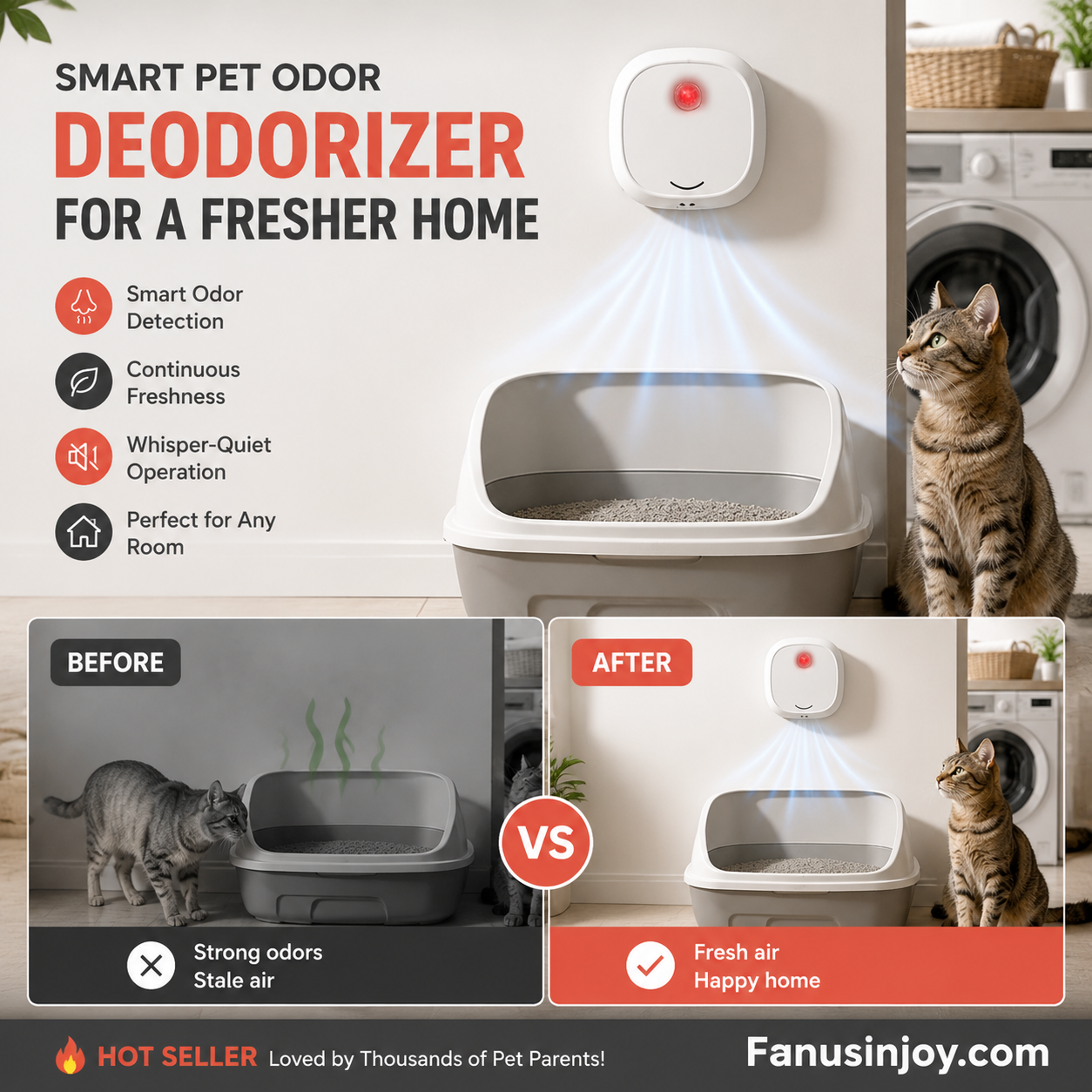 🔥50 % rabat i en begrænset periode! 🌬️Sig farvel til ubehagelige lugte med denne! Smart Quiet Pet Odor Eliminator