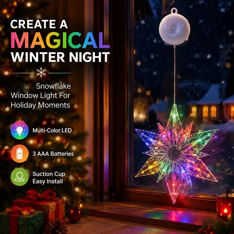 ⏳SIDSTE UDSALGSDAG 🎄❄️ DIY LED-sugekoplamper med julesnefnug ✨ | Batteridrevne, varmt og flerfarvet lys, vindueslamper med sugekop, julepynt til hjem og fest