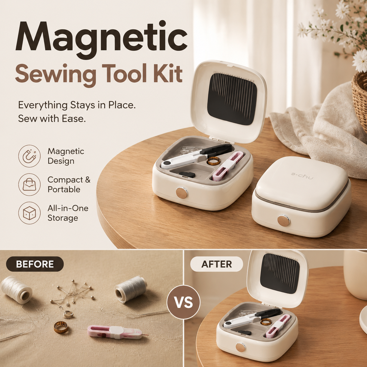🧵 40-delt magnetisk sysæt – bærbar organizer i to lag
