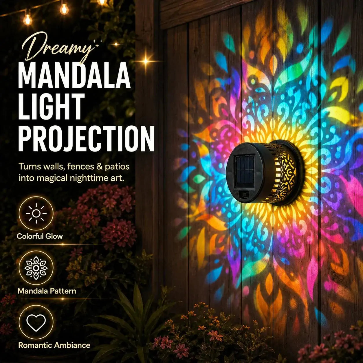📢📢50% RABAT!!! ⏰ Solcelledrevet Mandala-projektorlampa