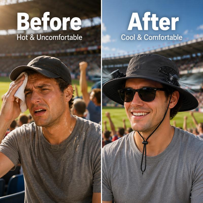 🧢 Solcelledrevet hat med ventilator – aftagelig, genopladelig ventilator, stor skygge, ideel til vandring, fiskeri & outdoor ☀️