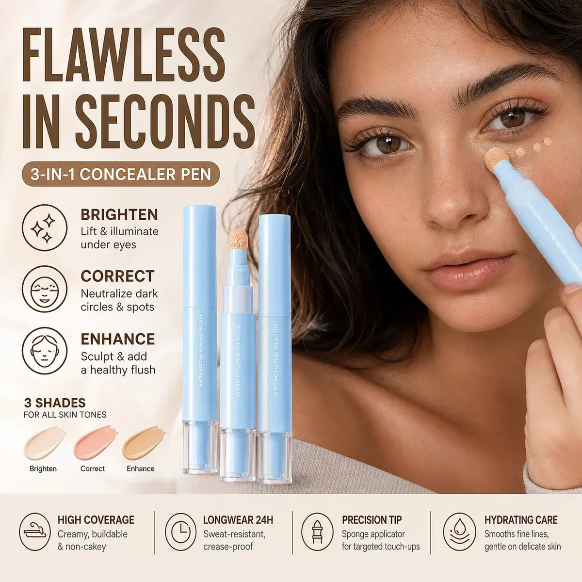 🔥Køb 1 få 1 gratis (2 stk. i alt) NU!💄Multifunktionel fugtgivende flydende concealerpen ✨
