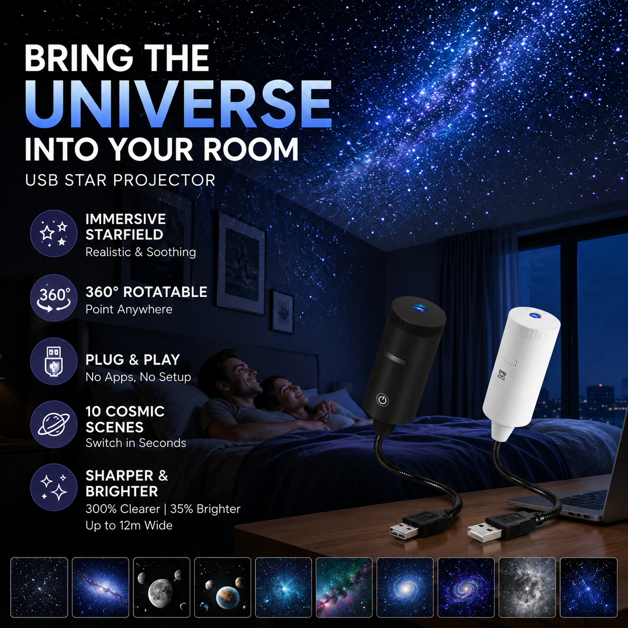 ✨ Plug-and-Play HD Stjerneprojektor 🥳 50.000+ glade brugere