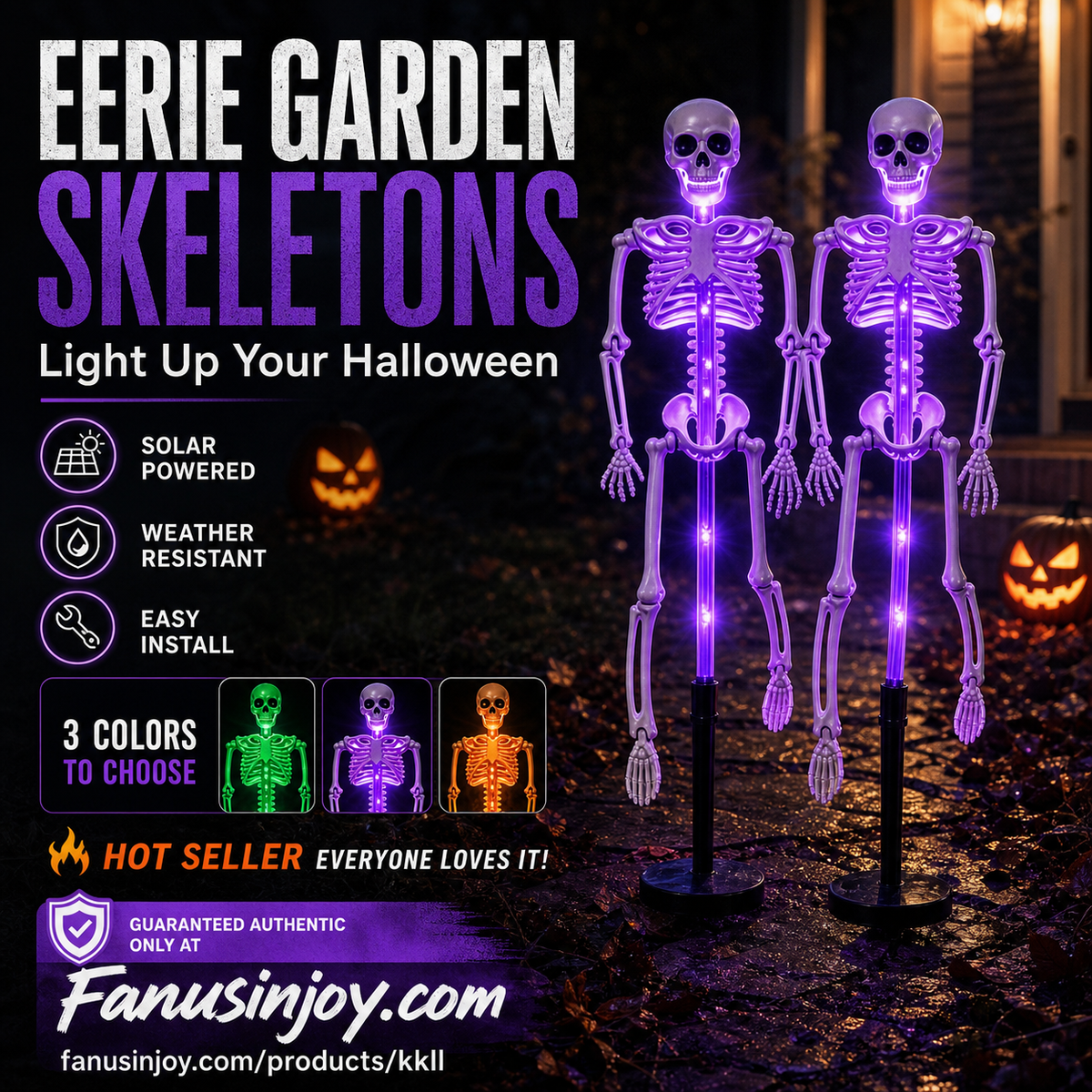 👻50 % rabat til Halloween! 💀Uhyggelig pynt til haven!🎃💡 Solcelledrevne skeletlamper på spyd – lyser i mørket, nemme at montere og perfekte til have, veranda og gangsti! 👻🪦✅