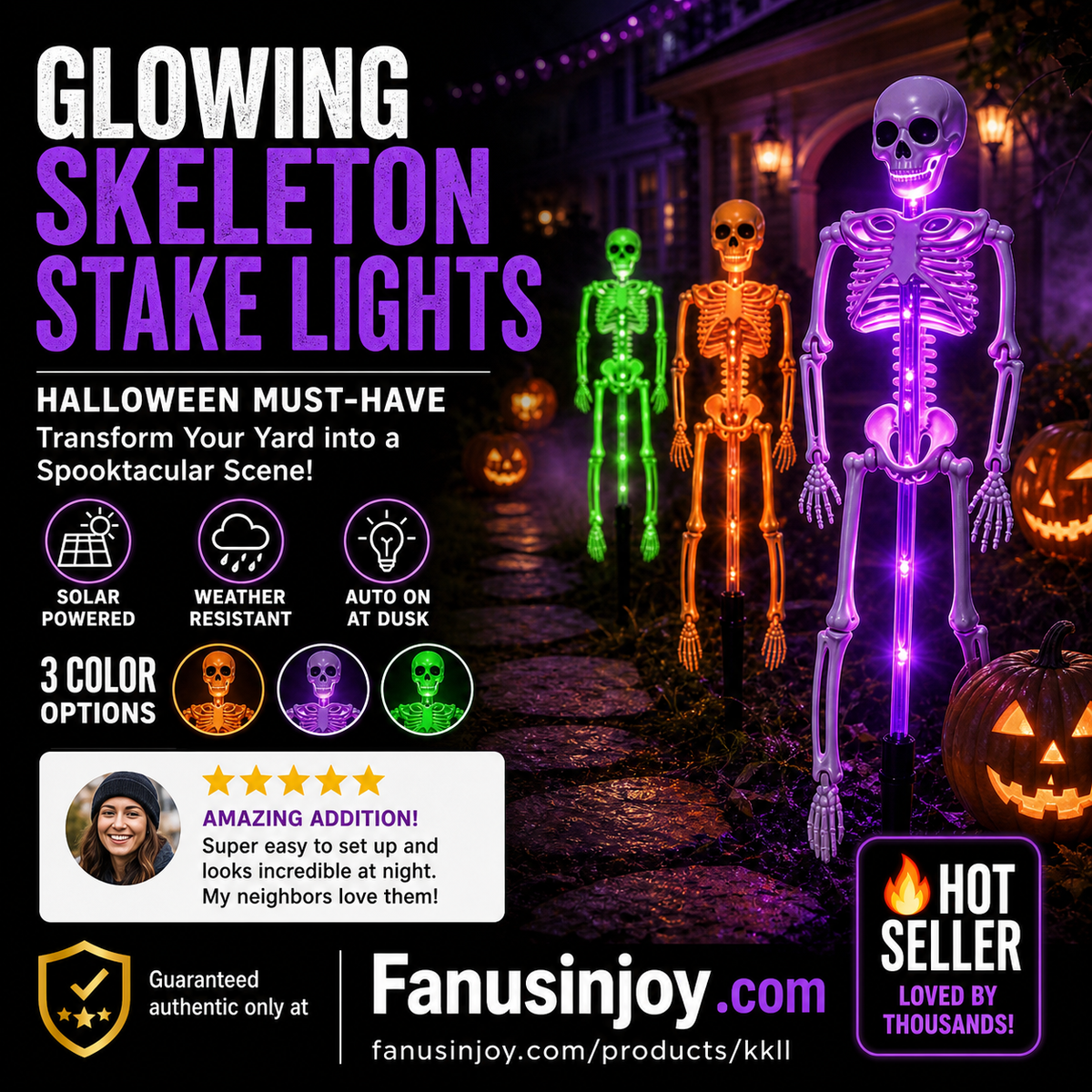 👻50 % rabat til Halloween! 💀Uhyggelig pynt til haven!🎃💡 Solcelledrevne skeletlamper på spyd – lyser i mørket, nemme at montere og perfekte til have, veranda og gangsti! 👻🪦✅