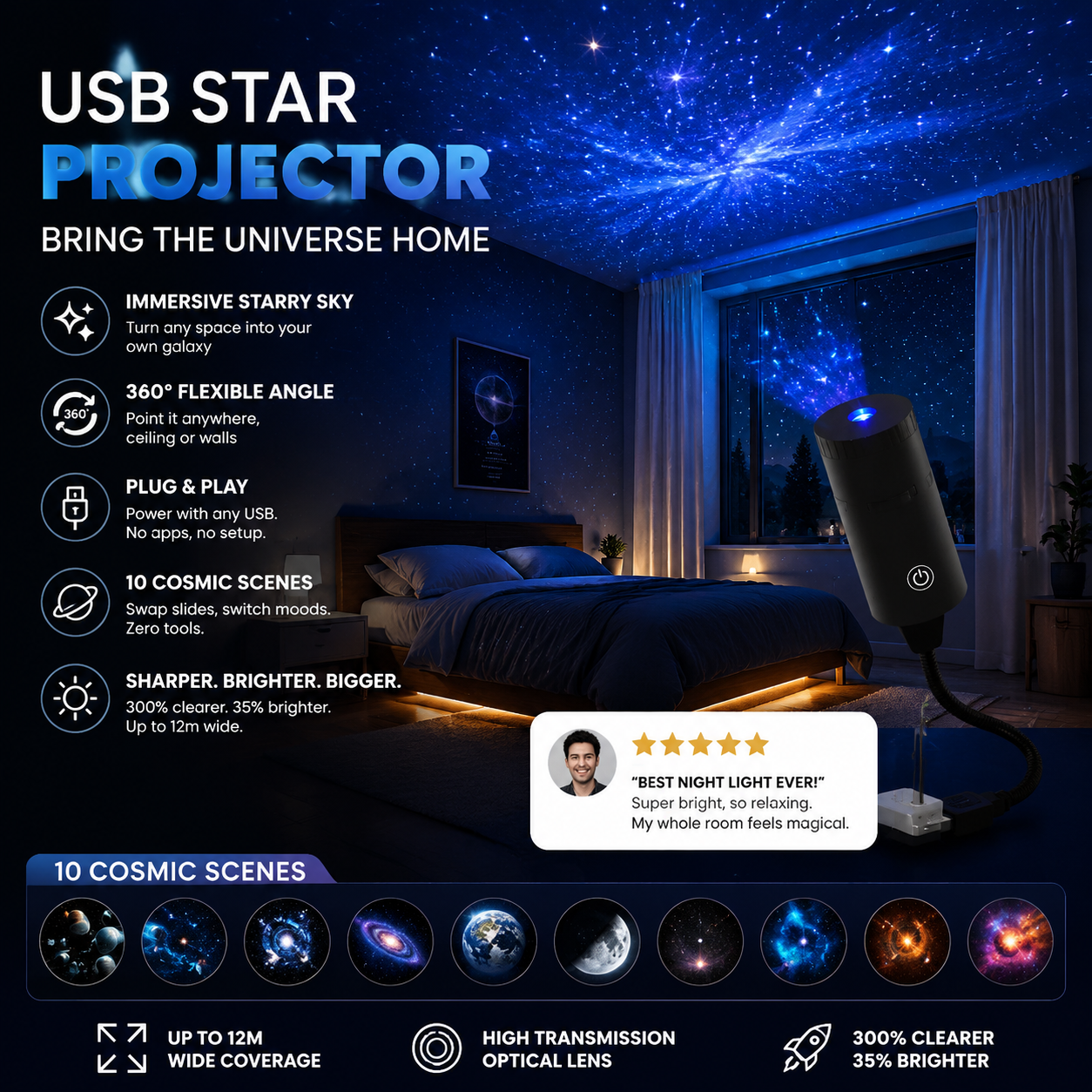 ✨ Plug-and-Play HD Stjerneprojektor 🥳 50.000+ glade brugere