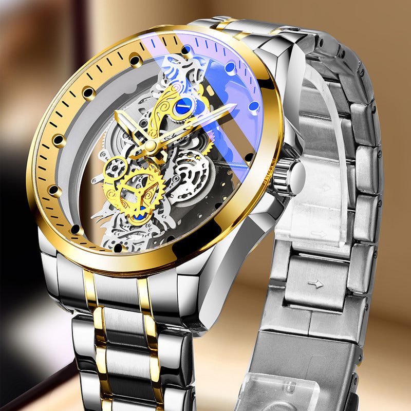 Dobbeltsidet skeleton-ur med automatisk tourbillon-stil og ikke-mekanisk urværk
