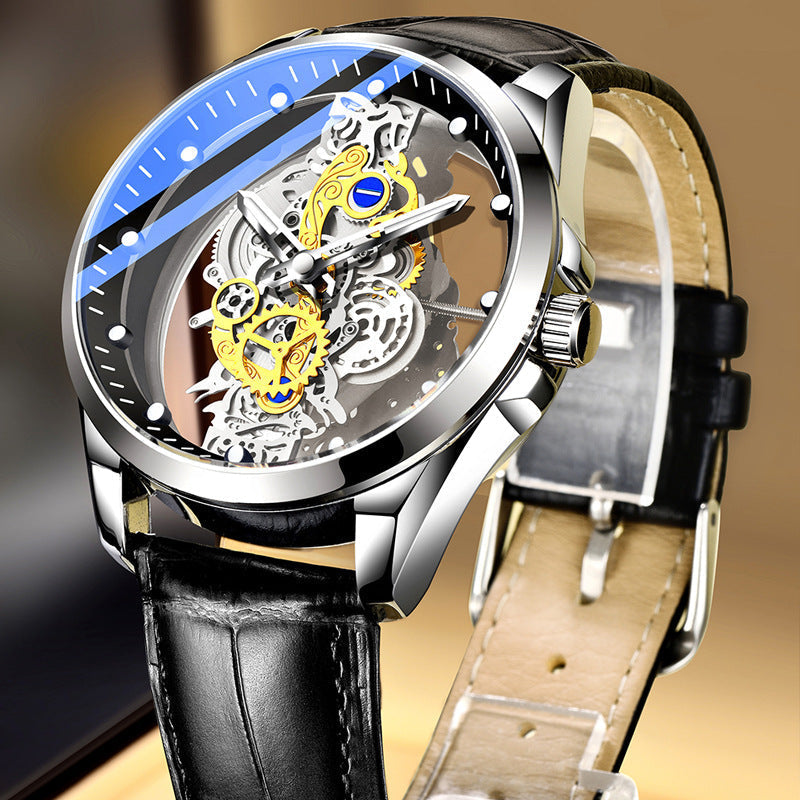 Dobbeltsidet skeleton-ur med automatisk tourbillon-stil og ikke-mekanisk urværk
