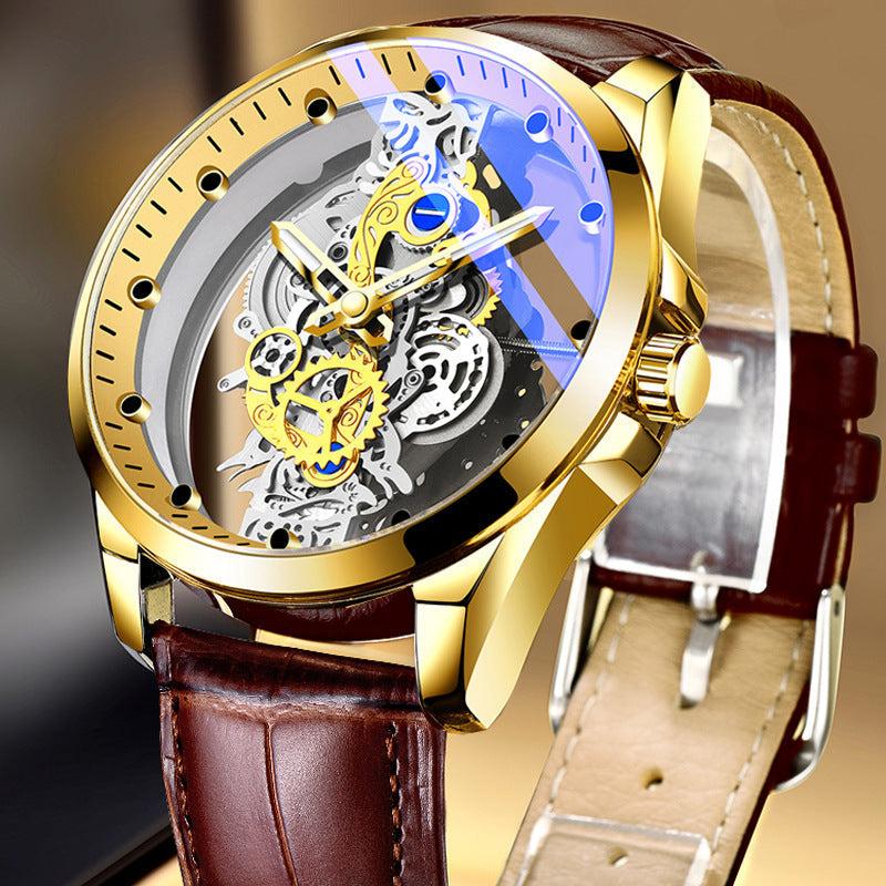 Dobbeltsidet skeleton-ur med automatisk tourbillon-stil og ikke-mekanisk urværk