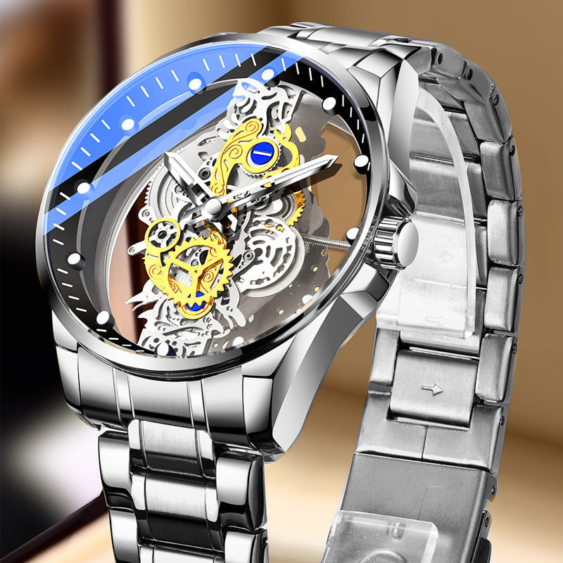 Dobbeltsidet skeleton-ur med automatisk tourbillon-stil og ikke-mekanisk urværk