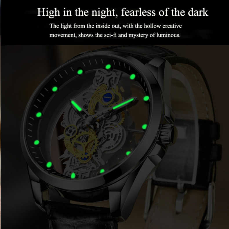 Dobbeltsidet skeleton-ur med automatisk tourbillon-stil og ikke-mekanisk urværk