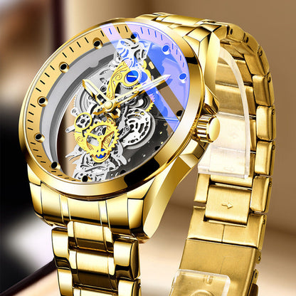 Dobbeltsidet skeleton-ur med automatisk tourbillon-stil og ikke-mekanisk urværk