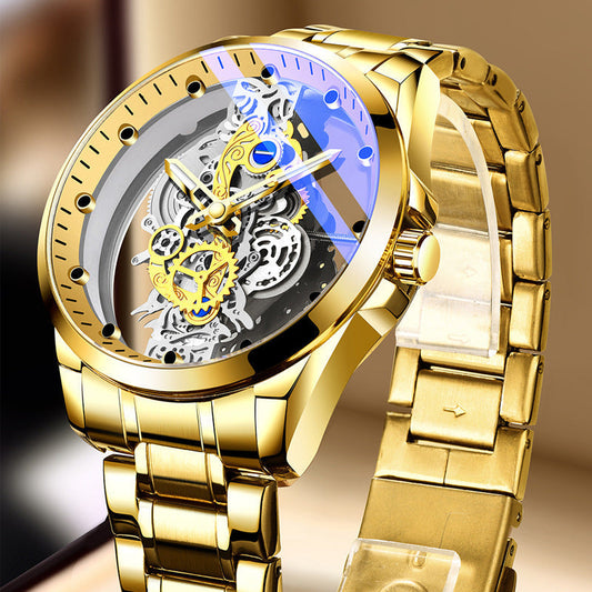 Dobbeltsidet skeleton-ur med automatisk tourbillon-stil og ikke-mekanisk urværk