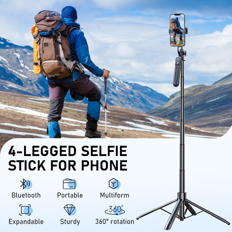 Selfiestang med firebenet stativ til smartphones