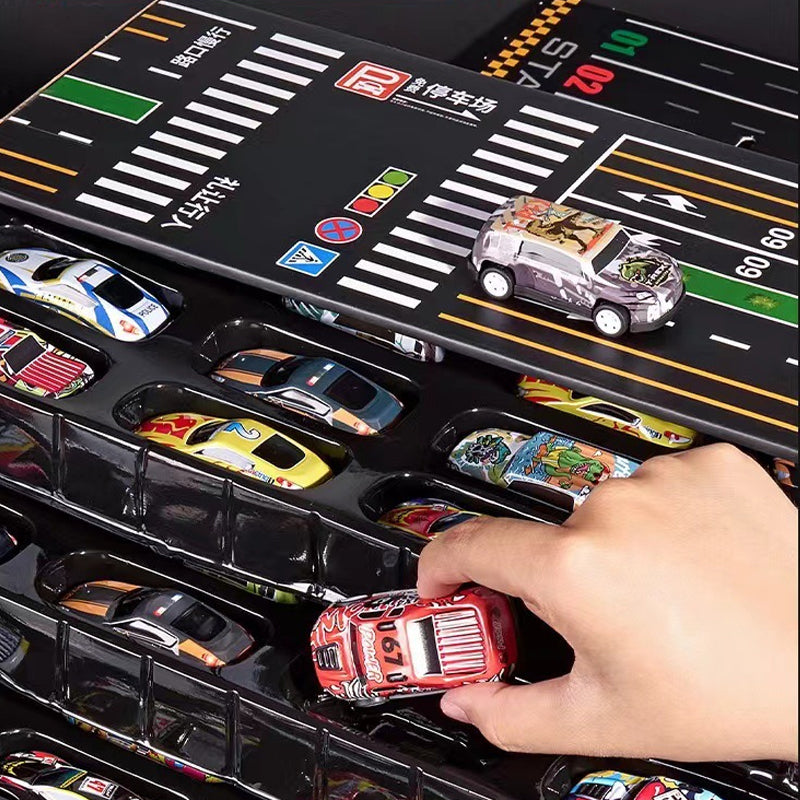 48 mini-pullback-biler med indbygget garagesæt