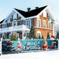 🎅 50 % RABAT! ✨ Udendørs julebanner med julemandsmotiv – farvebestandigt tryk, vejrbestandigt polyester og påmonterede øjer – julepynt til veranda, hegn og have 🎄