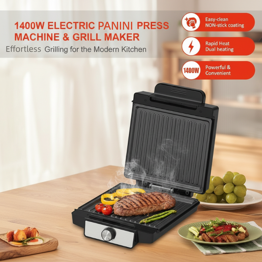 1400W elektrisk panini-press og grill