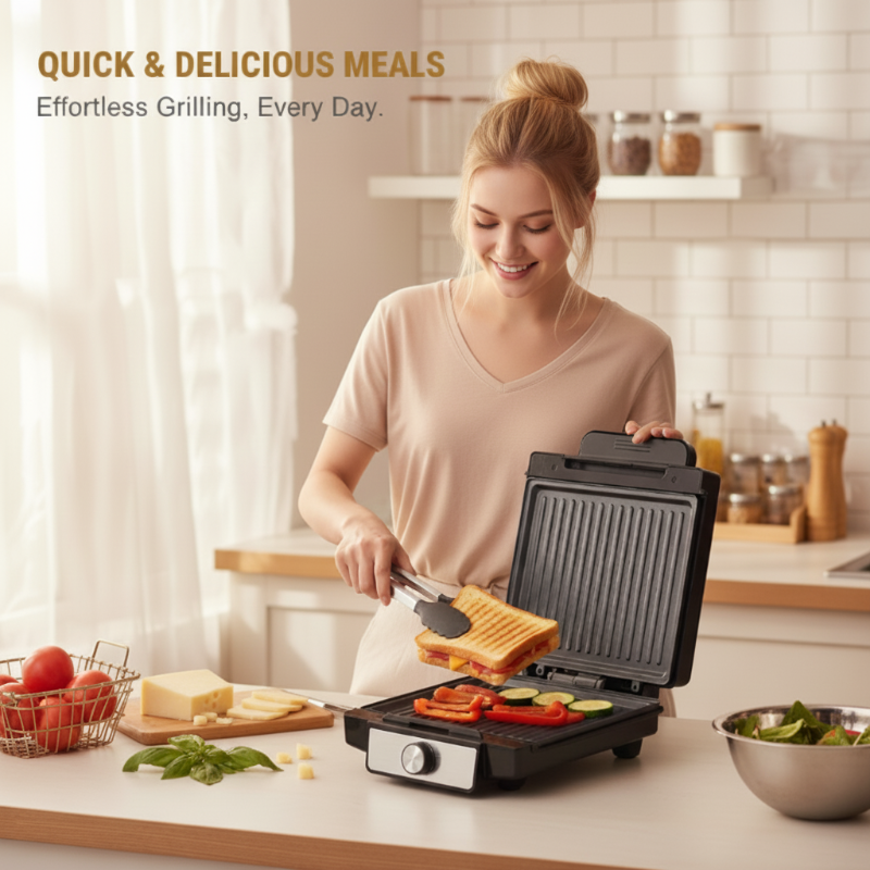 1400W elektrisk panini-press og grill