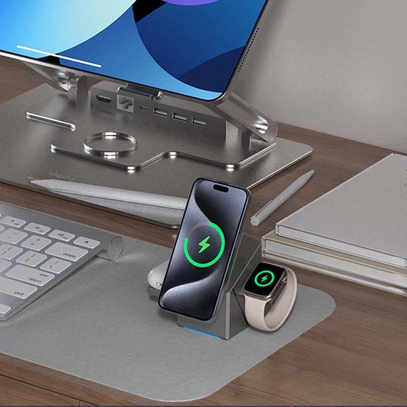 3-i-1 foldbar magnetisk trådløs opladningsstation