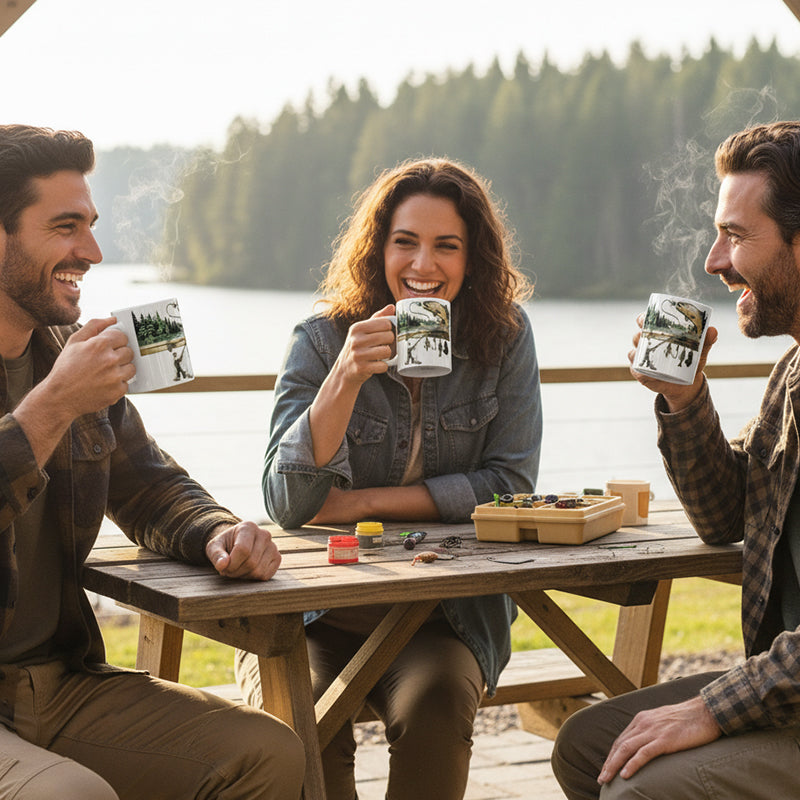 Keramisk kaffekop med fisketema