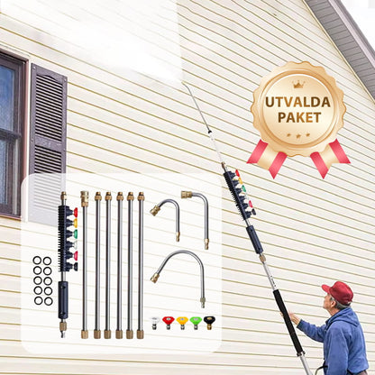 🏡 【PROFESSIONEL RENGØRING】4000 PSI teleskopisk højtryksstav ✨ 3-i-1 rengøring til hele huset – uden stige!