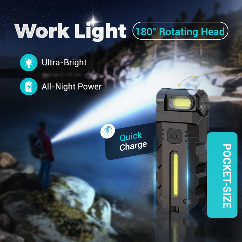 LED-arbejdslampe med 180° drejeligt hoved