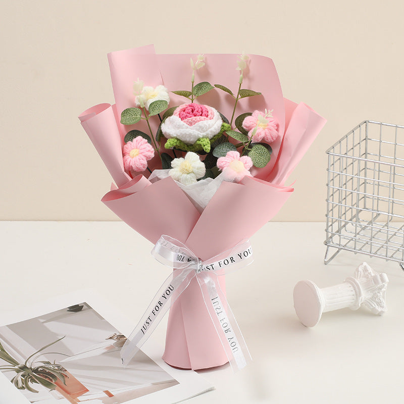 💕Mors dag-tilbud 50 % rabat!💕Håndlavet delikat hæklet blomsterbuket
