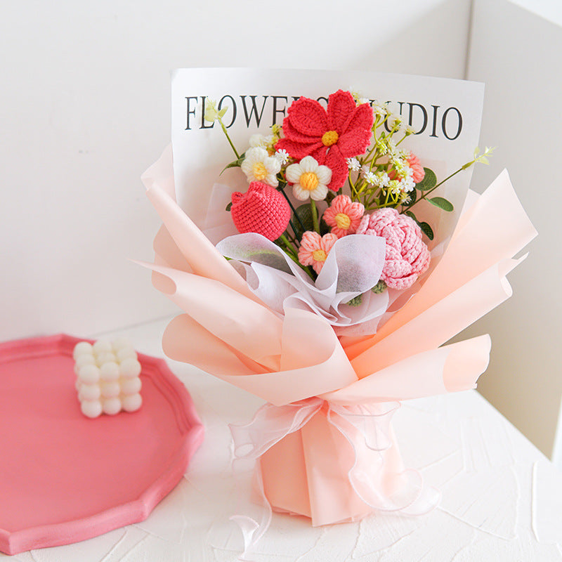 💕Mors dag-tilbud 50 % rabat!💕Håndlavet delikat hæklet blomsterbuket