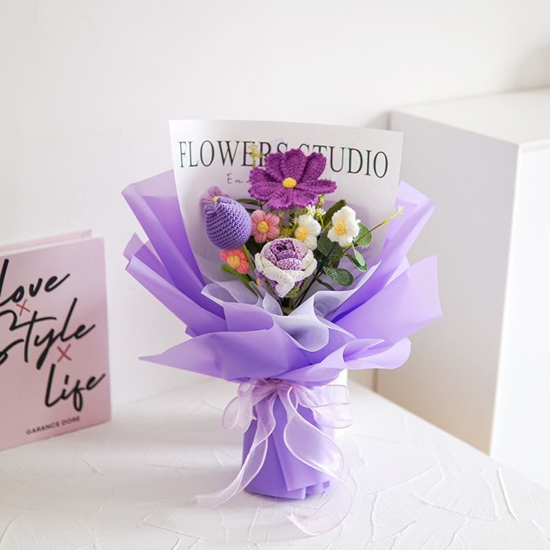 💕Mors dag-tilbud 50 % rabat!💕Håndlavet delikat hæklet blomsterbuket