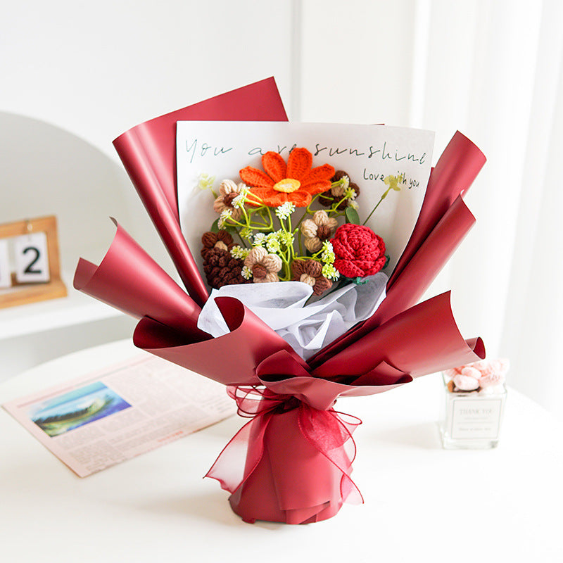 💕Mors dag-tilbud 50 % rabat!💕Håndlavet delikat hæklet blomsterbuket