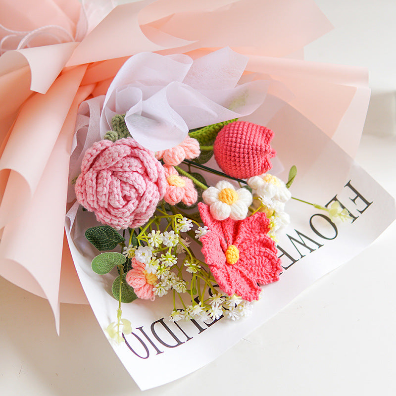 💕Mors dag-tilbud 50 % rabat!💕Håndlavet delikat hæklet blomsterbuket