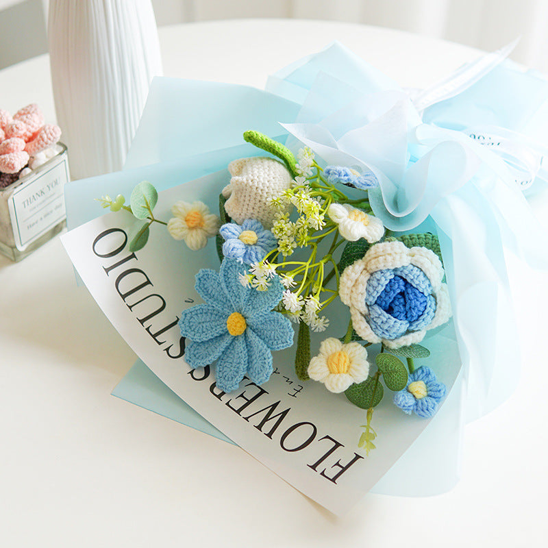 💕Mors dag-tilbud 50 % rabat!💕Håndlavet delikat hæklet blomsterbuket